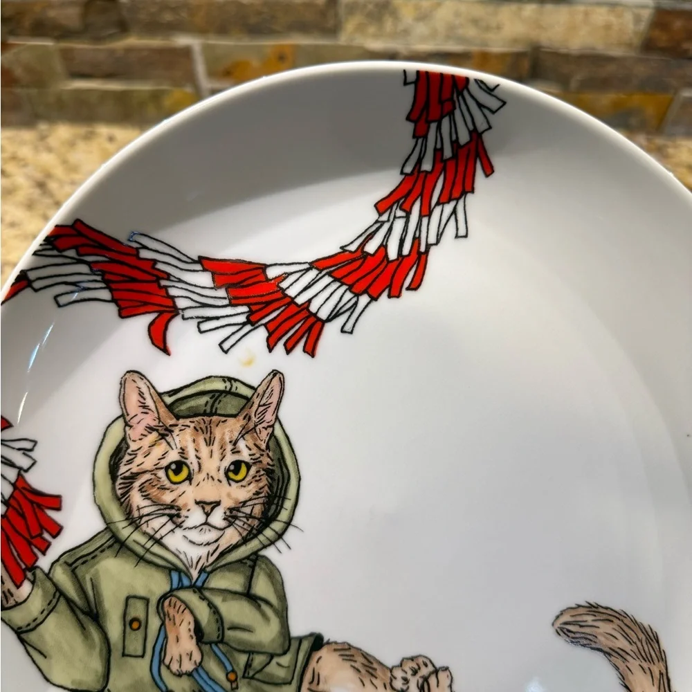 West elm dinner plate dapper animals, Rachel kozlowski, mountain lion Christmas